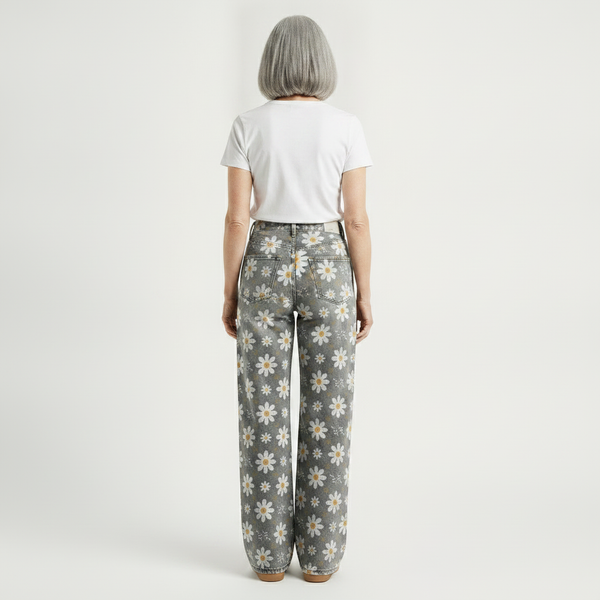 Florava - Wide-Leg Floral Print Baggy Pants