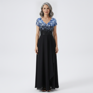 Velurna - Floral Bodice Midi Dress With Flowing Skirt