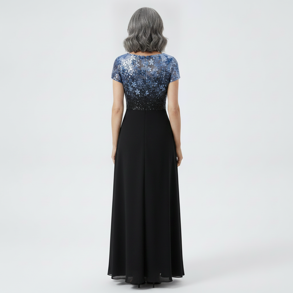 Velurna - Floral Bodice Midi Dress With Flowing Skirt