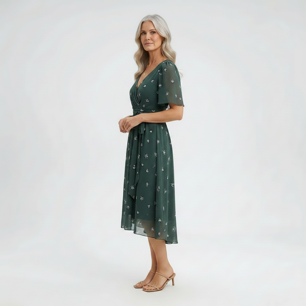 Floravel - V-Neck Floral Wrap-Style Midi Dress