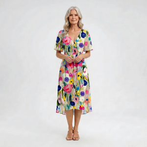 Floravel - V-Neck Floral Wrap-Style Midi Dress