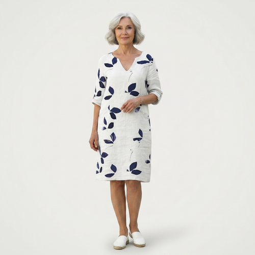 Velvaris - V-Neck Leaf Print Shift Dress