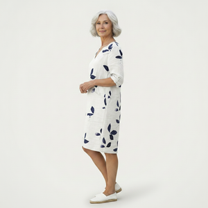 Velvaris - V-Neck Leaf Print Shift Dress