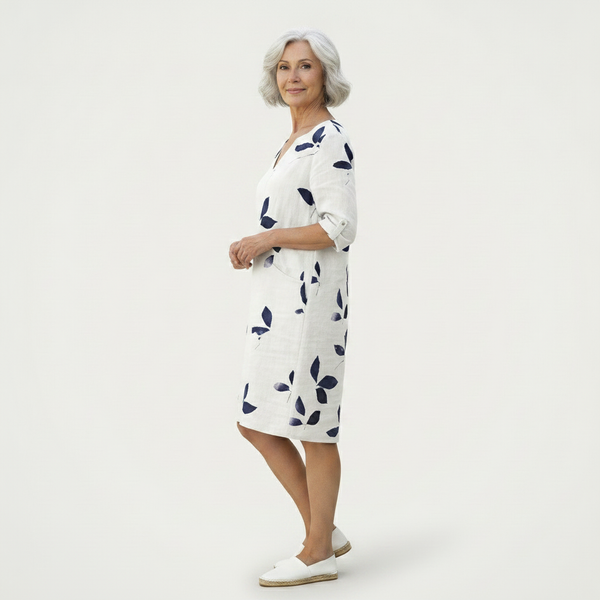 Velvaris - V-Neck Leaf Print Shift Dress