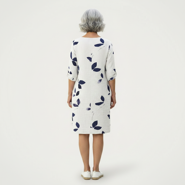 Velvaris - V-Neck Leaf Print Shift Dress