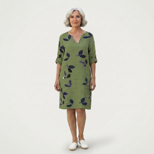 Velvaris - V-Neck Leaf Print Shift Dress