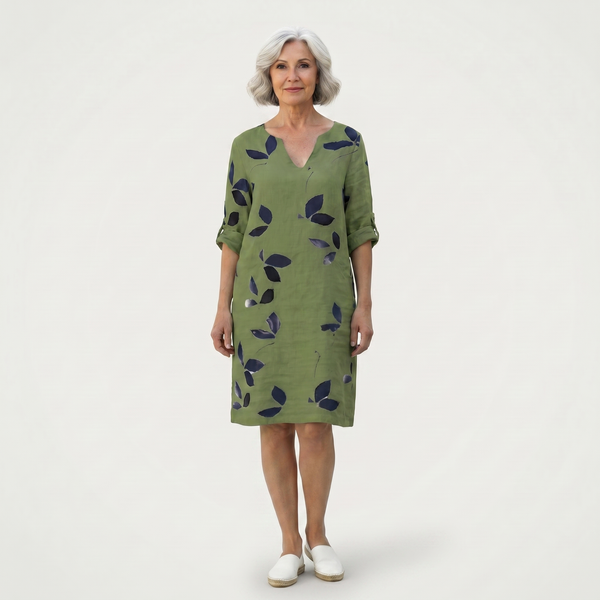 Velvaris - V-Neck Leaf Print Shift Dress