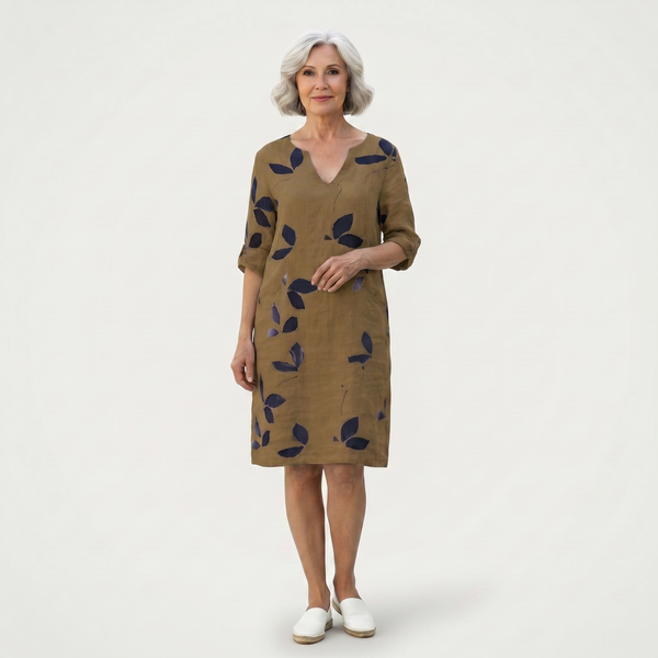 Velvaris - V-Neck Leaf Print Shift Dress