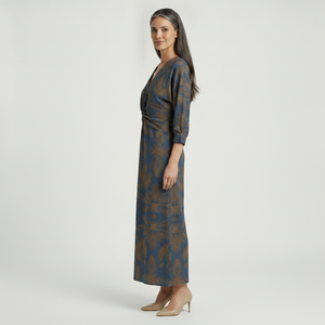 Veloura - Long-Sleeve V-Neck Printed Midi Dress
