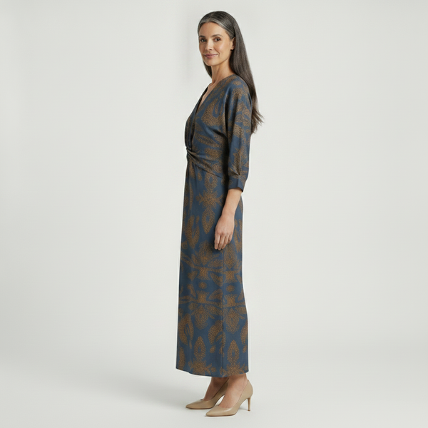 Veloura - Long-Sleeve V-Neck Printed Midi Dress