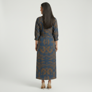 Veloura - Long-Sleeve V-Neck Printed Midi Dress
