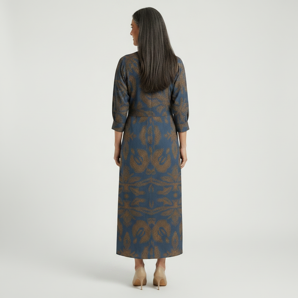 Veloura - Long-Sleeve V-Neck Printed Midi Dress
