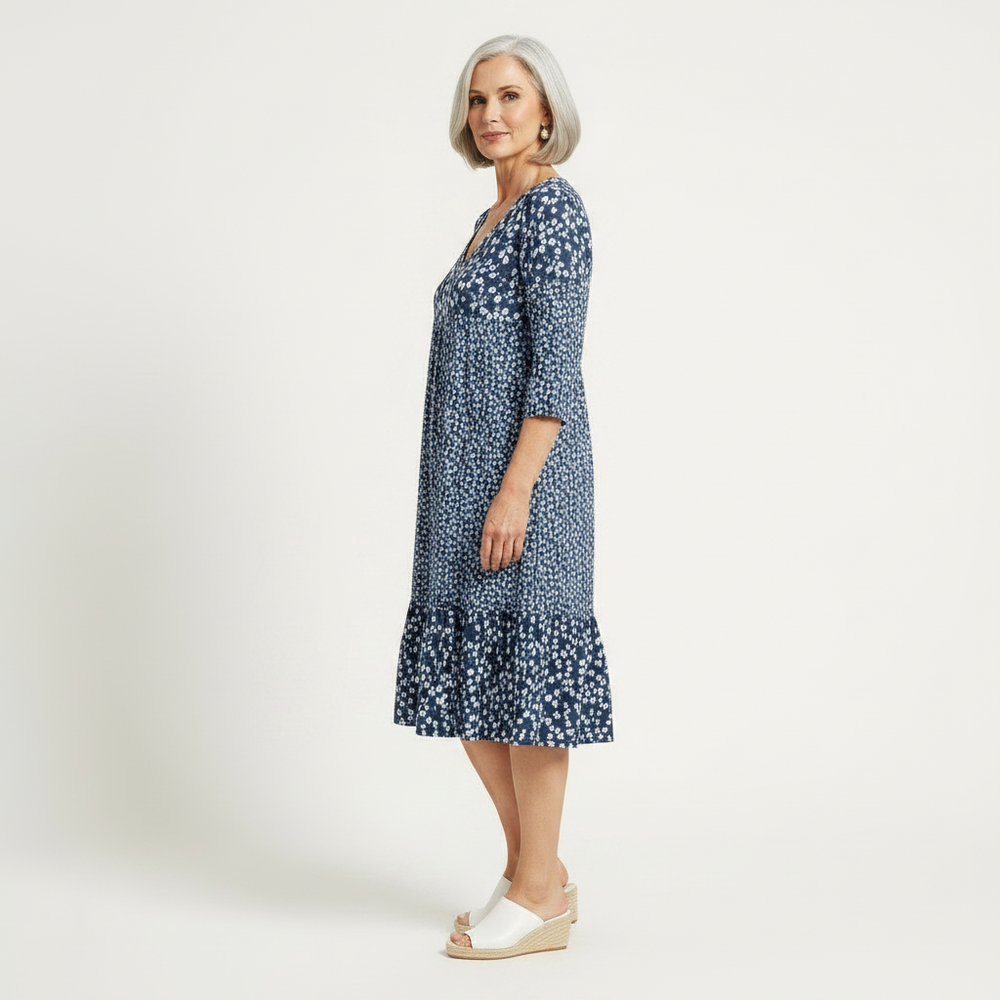 Florielle - Floral Print Midi Dress With Ruffle Hem
