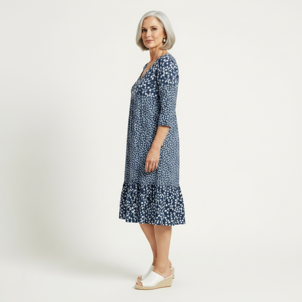 Florielle - Floral Print Midi Dress With Ruffle Hem