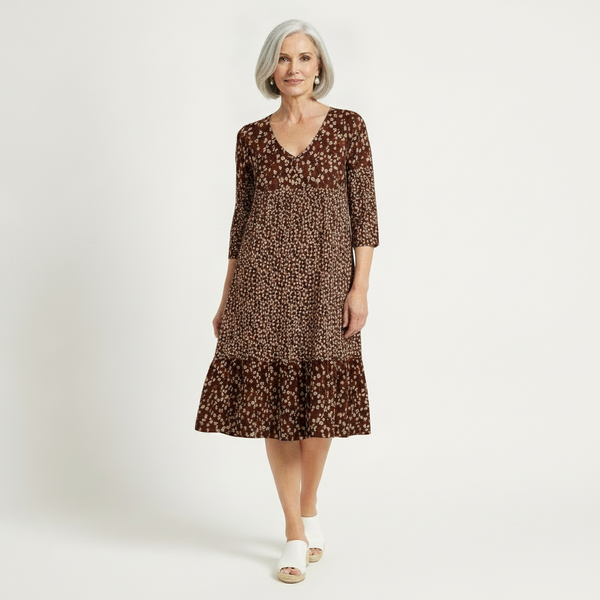 Florielle - Floral Print Midi Dress With Ruffle Hem