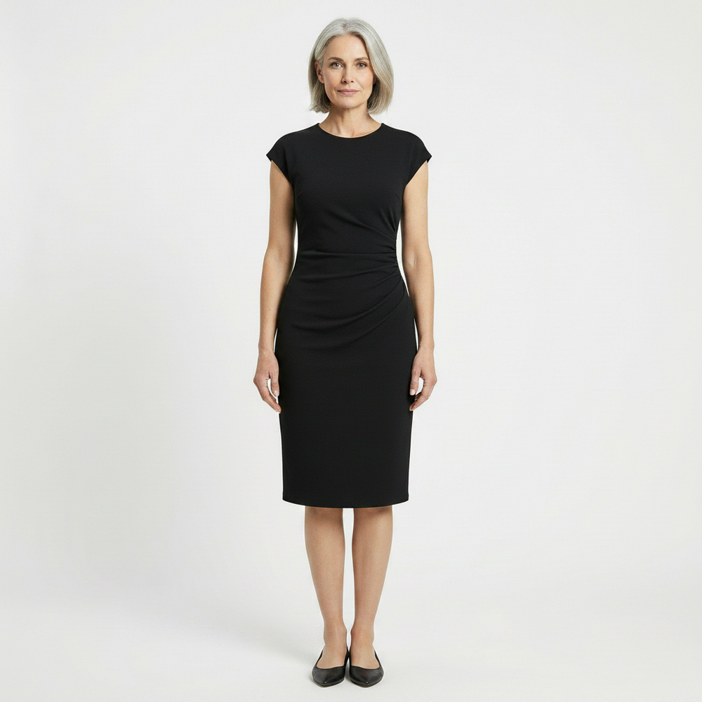 Clarvelle - Fitted Ruched Waist Midi Dress