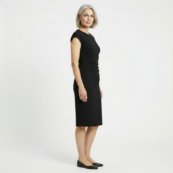 Clarvelle - Fitted Ruched Waist Midi Dress