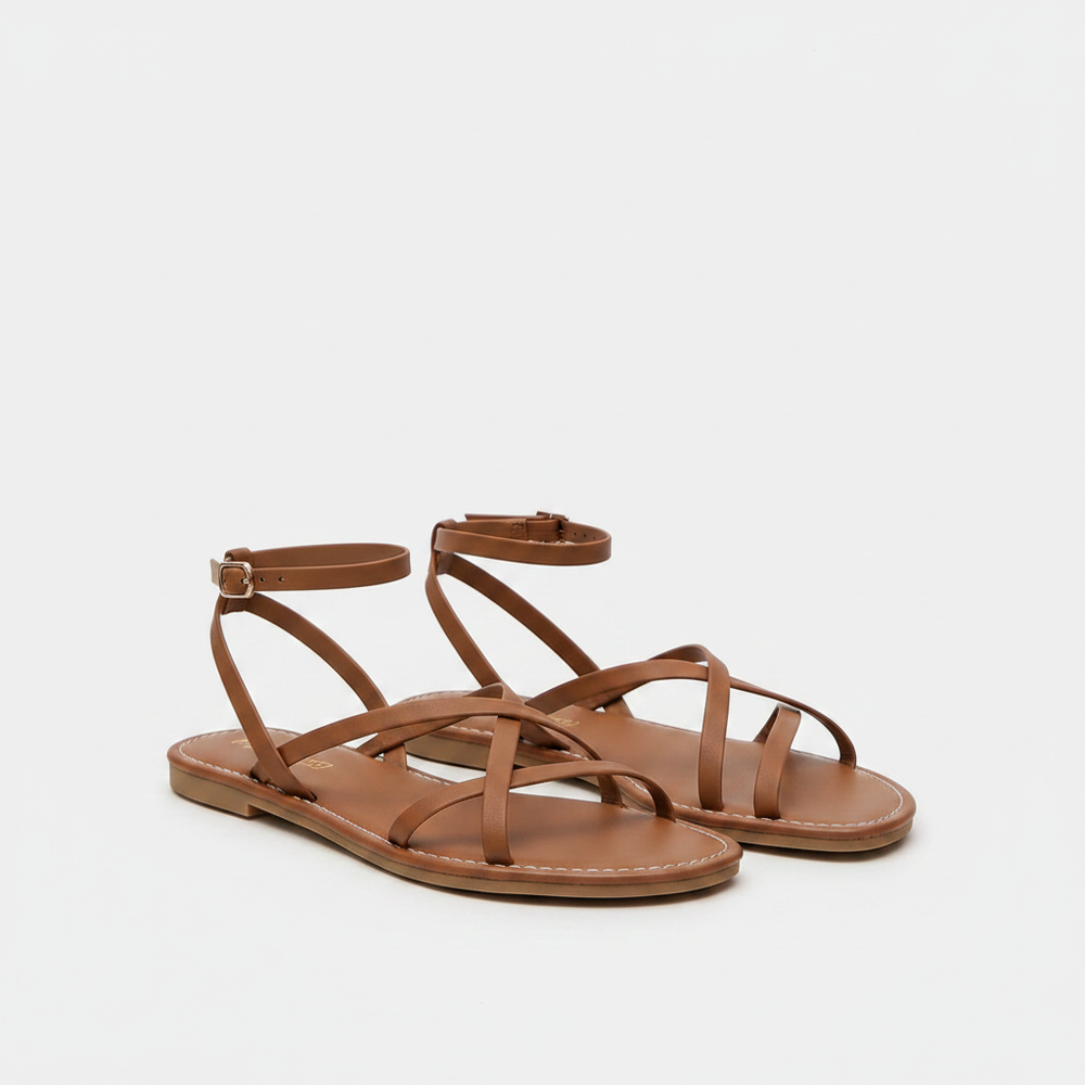 Solena - Strappy Flat Sandal With Ankle Closure