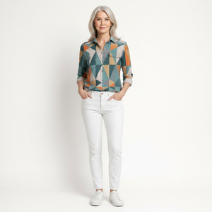 Hazella - Geometric Print Button-Down Blouse