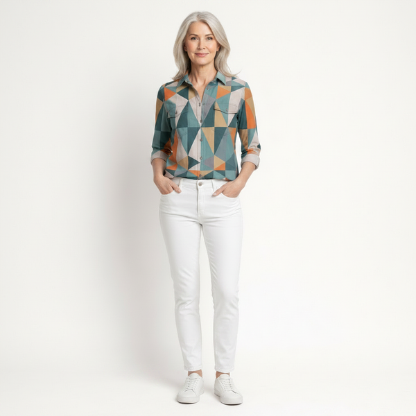 Hazella - Geometric Print Button-Down Blouse