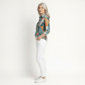 Hazella - Geometric Print Button-Down Blouse