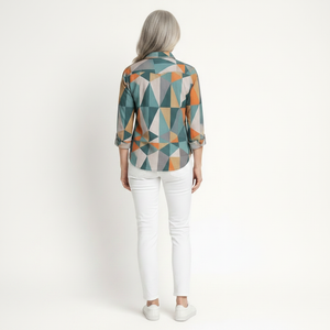 Hazella - Geometric Print Button-Down Blouse