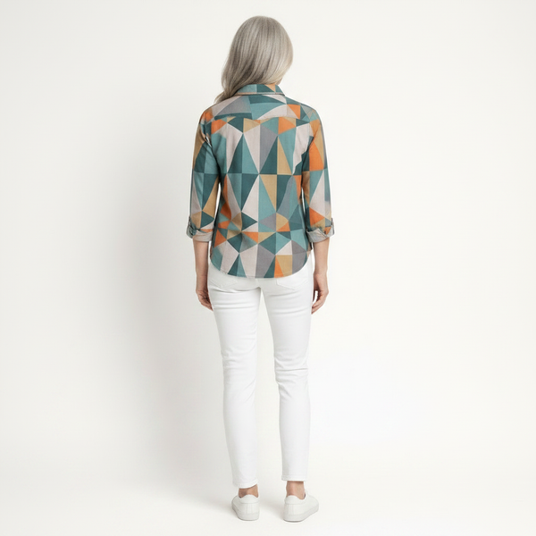 Hazella - Geometric Print Button-Down Blouse