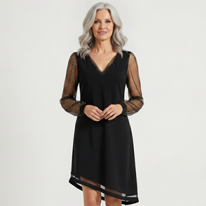 Velvrette - V-Neck Evening Dress With Sheer Sleeves