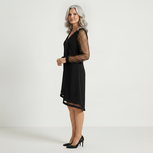 Velvrette - V-Neck Evening Dress With Sheer Sleeves