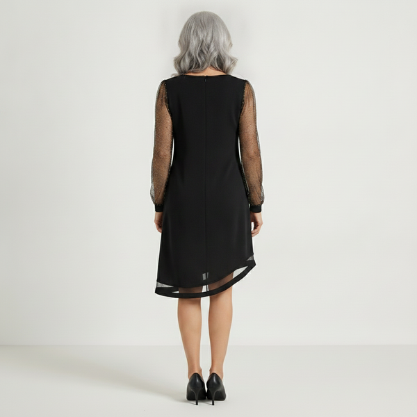 Velvrette - V-Neck Evening Dress With Sheer Sleeves