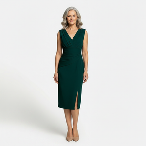 Velourra - Bodycon Pleated Midi Evening Dress