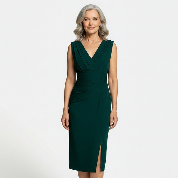 Velourra - Bodycon Pleated Midi Evening Dress