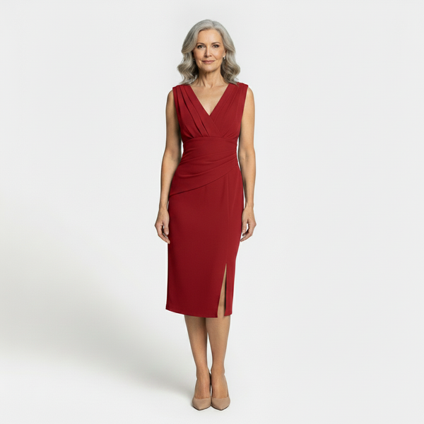 Velourra - Bodycon Pleated Midi Evening Dress