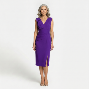 Velourra - Bodycon Pleated Midi Evening Dress