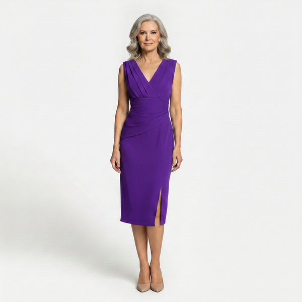 Velourra - Bodycon Pleated Midi Evening Dress