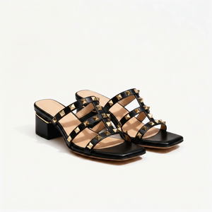 Arlina - Gold Studded Square-Toe Mule Heel