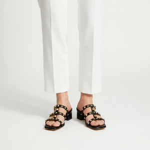 Arlina - Gold Studded Square-Toe Mule Heel