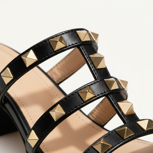 Arlina - Gold Studded Square-Toe Mule Heel