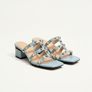 Arlina - Gold Studded Square-Toe Mule Heel