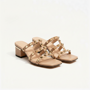 Arlina - Gold Studded Square-Toe Mule Heel