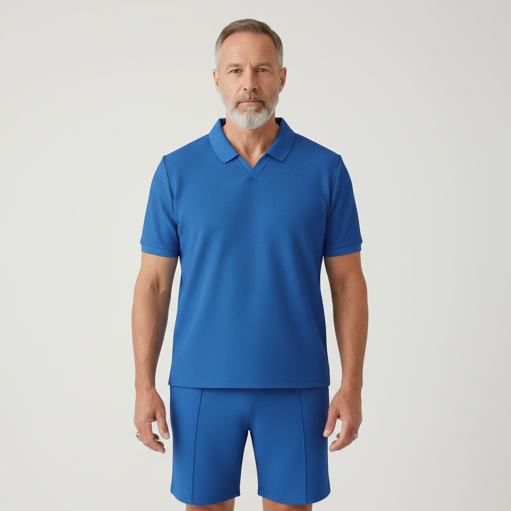 Marcel - Waffle-Textured Polo And Shorts Set