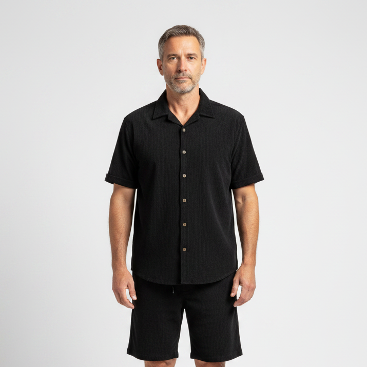 Julian- Short-Sleeve Button-Up Shirt And Shorts Set