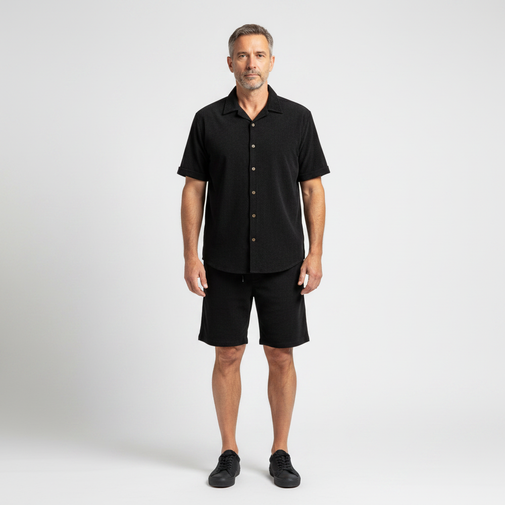 Julian- Short-Sleeve Button-Up Shirt And Shorts Set