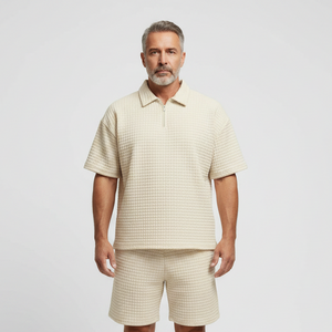 Dominik - Textured Zip-Collar Shirt And Shorts Set