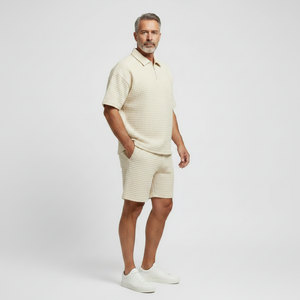 Dominik - Textured Zip-Collar Shirt And Shorts Set