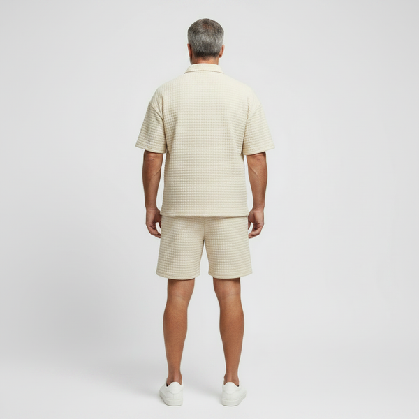 Dominik - Textured Zip-Collar Shirt And Shorts Set