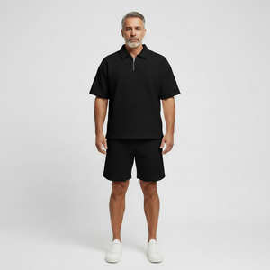 Dominik - Textured Zip-Collar Shirt And Shorts Set