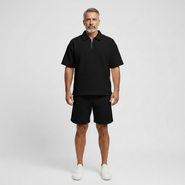 Dominik - Textured Zip-Collar Shirt And Shorts Set
