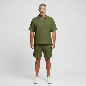 Dominik - Textured Zip-Collar Shirt And Shorts Set