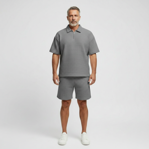 Dominik - Textured Zip-Collar Shirt And Shorts Set